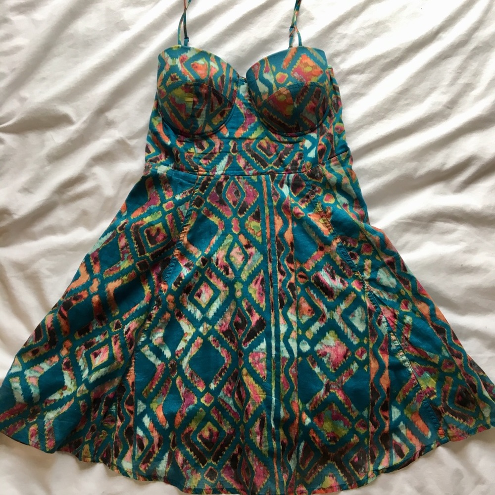 Teal Tribal Fit & Flare Summer Dress